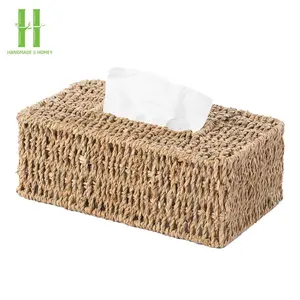 Rechthoekige Rustieke Zeegras Tissue Box Cover Oem Handgemaakte Rieten Tissue Box Aangepaste Maten Verschillende Vormen Van Vietnam Fabriek