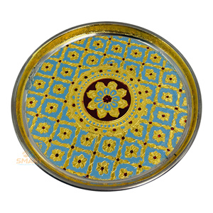 Meenakari Modern Stainless Steel Silver-Plated Round Pooja Thali Tableware with Welding for Home & Wedding Decoration Gifting - Product Image 4