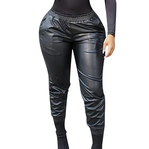 Pantalones planos de cuero de la mejor calidad para mujer, estilo de invierno informal personalizable, decoración de encaje, diseño superior transpirable, botón de cintura media - Product Image 6