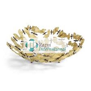 ชามโลหะขอบสีทองสำหรับใช้ในครัวและของตกแต่งโต๊ะรับประทานอาหารพร้อมชามตกแต่งด้านบนทรงใบไม้สีทอง - Product Image 3