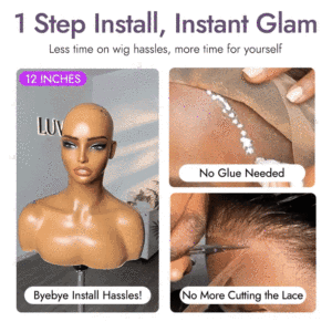 Brown & Black 100% Human Hair Wig with Bangs Short Bouncy Curls & Highlight Throw-On & Go Glueless Design US Only - Product Image 6