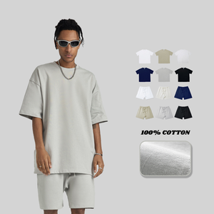 Ropa deportiva de ocio para hombre, conjunto de dos piezas, pantalones cortos de manga corta con cuello en V de punto transpirable para exteriores de verano - Product Image 1