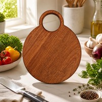 Papan Sajian Bulat Kayu Ebony dengan Pegangan Lubang Bundar Terintegrasi untuk Dapur, Sarapan, Roti, Steak, Keju
