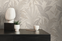 Rouleaux de papier peint vinyle non tissé beige doré à motifs floraux, fabriqués en Allemagne - Idéal pour cuisine moderne, salon, hôtel, salle de bain