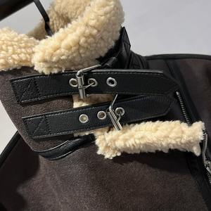 Chaqueta a cuadros de franela con forro de lana de Invierno para mujer con botón, Chaqueta de manga larga con capucha, suéter para mujer, abrigo, Chaqueta estilo motocicleta - Product Image 4