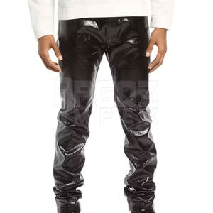 กางเกงหนังลำลองของผู้ชายคุณภาพสูงสีทึบเสื้อผ้าแนวสตรีทเอวสูงน้ำหนักเบาลายกลางเอวตรงซักได้ - Product Image 5