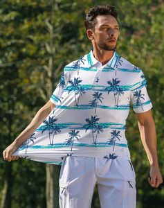 เสื้อโปโลผู้ชายทำจากผ้าแห้งเร็วมีดีไซน์ยืดเหมาะสำหรับใส่เล่นกอล์ฟเสื้อโปโลแขนสั้นพิมพ์ลายลำลอง - Product Image 5