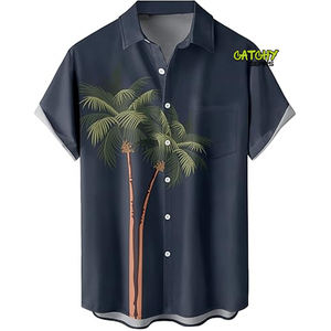 T-shirt décontracté pour homme en sergé, à manches courtes, coupe ample, séchage rapide, imprimé 3D, style hawaïen, pour la plage, style urbain, avec boutons - Product Image 4