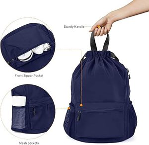 Waterproof Drawstring Gym Backpack <b>Bag</b> <b>for</b> Men & <b>Women</b>,Sports Gym <b>Bag</b> with <b>Side</b> Pocket Dark Blue - Product Image 3