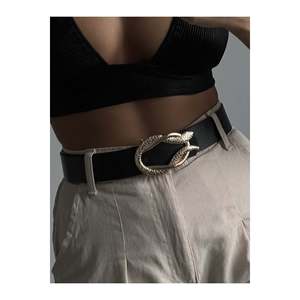Ceinture pour femme avec boucle serpent dorée, ceinture pour pantalon, ceinture pour veste, ceinture pour robe, ceinture pour chemise - NOIR - Product Image 4