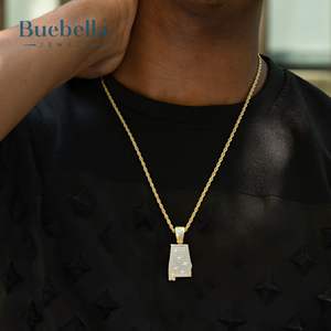 Pendentif avec nom cursif personnalisé en plaqué or 18 carats et argent 925 avec breloque en moissanite et style hip hop pour hommes - Product Image 1