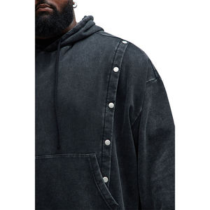 Sweat à capuche en coton mélangé pour hommes, vintage, lavé à l'acide, grande taille, thermique de base pour l'hiver, logo personnalisé - Product Image 4