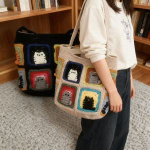 Bolso de Mano Hecho a Mano para Niña, de Moda, Tejido a Crochet, de Lana, Estilo Princesa, con Diseño de Flores de Dibujos Animados de Doble Capa, Práctico y Adorable - Product Image 1