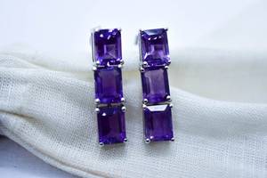 Pendientes de amatista natural hechos a mano, joyería de plata de ley 925, pendientes de diseñador delicados, regalo elegante para ella - Product Image 4