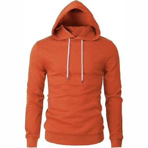 Sudadera con Capucha para Hombre, Casual, Manga Larga, Corte Ajustado, Color Naranja Quemado, con Dobladillo Curvo - Product Image 1