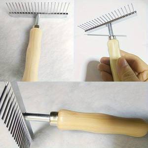 Mango de madera para playa, rastrillo y peine de aseo de hierro resistente y respetuoso con el medio ambiente para la eliminación de nudos de perros - Product Image 4