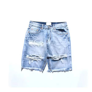 Pantalones cortos de mezclilla desgastados para hombre, pantalones cortos de mezclilla desgastados lavados con salpicaduras de pintura ajustada - Product Image 5