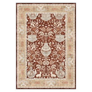 Tapis de salon en chenille antidérapant, imprimé numériquement, motif médaillon traditionnel rouge bordeaux, lavable en machine, vente en gros RUGS DEPOT LXDP-0005 - Product Image 1