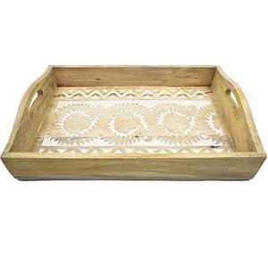 Bandeja Circular Floral con incrustaciones de hueso, producto en oferta, bandeja negra para servir alimentos, productos de cocina, bandeja para servir café y té - Product Image 6