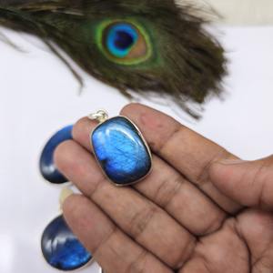 Pendentif en argent Vintagelabradorite Pendentif en argent 925 Collier Labradorite de feu bleu Pendentif à breloque - Product Image 5