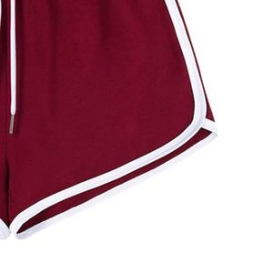 Pantalones cortos deportivos para mujer, color rojo vino, con ribete blanco, cintura elástica con cordón, suave, transpirable, para correr, Fitness, ropa de verano - Product Image 5