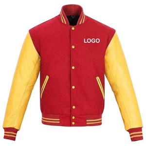 แจ็กเก็ตบอมเบอร์เลตเทอร์แมนแจ็กเก็ตเบสบอลวิทยาลัยสำหรับผู้ชายแขนหนังผลิตตามสั่ง - Product Image 1