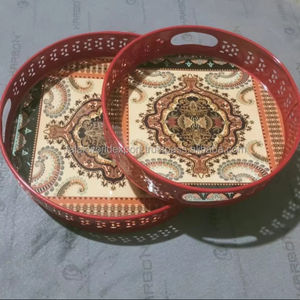 Design élégant Plateau de service en métal pour aliments, fruits, café, restauration, plats en métal avec accents floraux - Product Image 1