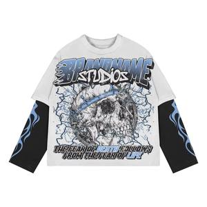 Camiseta de manga larga de doble capa de diseñador de moda Top de ajuste ancho con camisetas de hombre de colores de costura contrastantes - Product Image 2