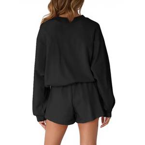 Ensembles de pyjama pour femmes tenues deux pièces sweats à manches longues ensembles de salon hauts et shorts décontractés tenues d'automne - Product Image 2