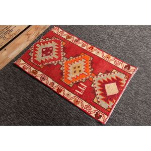 Alfombra Turca Vintage Pequeña de 2x3.1 pies, Alfombra Geométrica Roja Anaranjada - Product Image 4