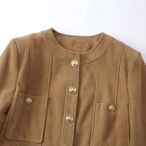 2024 Tùy Chỉnh Da Lộn Áo Duy Nhất Ngực Mùa Đông Thanh Lịch Vòng Cổ Quan Hệ Nhân Quả Da Lộn Da Áo Khoác Cho Phụ Nữ - Product Image 5