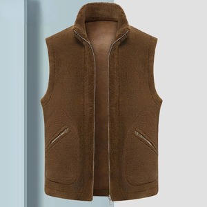Automne hiver hommes décontracté laine gilets col montant fermeture éclair sans manches polaire gilet veste mode velours cuir chauffé - Product Image 3
