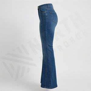<b>Women</b> Custom Made OEM Flared <b>Jeans</b> Pants Winter Denim Pocket Button Breathable Slim Pant Custom Logo Premium Stylish Streetwear - Product Image 3