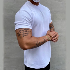 T-shirts de gym personnalisés pour hommes, coupe ajustée, ourlet incurvé, vêtements de fitness à manches courtes, t-shirt d'entraînement en coton/élasthanne - Product Image 4