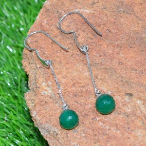Boucles d'oreilles classiques de style bohème pour femmes, bijoux en argent, argent sterling 925, pierre précieuse onyx verte, boucles d'oreilles faites à la main - Product Image 3