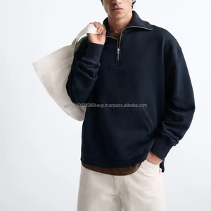 Sudadera con capucha de manga larga con cremallera de cuarto de algodón 100% para hombre de alta calidad con patrón bordado para otoño - Product Image 2