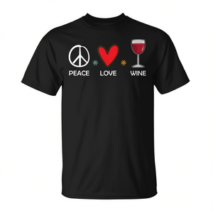 Camiseta Peace Love Wine para mujer, manga corta, cuello redondo, regalo para amantes del vino tinto - Product Image 2