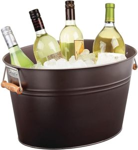 Seau à glace en métal à la mode avec poignée Refroidisseur de bouteille de bière de vin de forme ovale enduit rouge pour les célébrations de fête et de mariage - Product Image 4