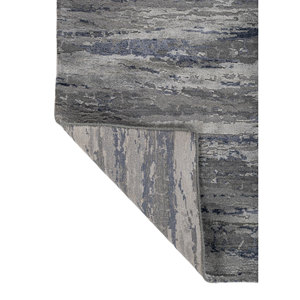 Alfombra Kavi Gris y Negra Anudada a Mano de Lana y Seda de Bambú, Diseño Teoría del Caos, Rectangular Abstracto para el Hogar y Pasillo, Modelo Esk-433(Fr) - Product Image 5