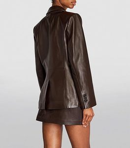 Blazer Femme Marron En Cuir D'agneau À 2 Boutons Vestes Grande Taille - Product Image 2