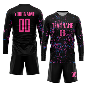 Camiseta de Fútbol Sublimada Personalizada, Negra con Detalles Rosa-Azul Claro, Top Deportivo Personalizado con Nombre y Número, 100% Poliéster - Product Image 4