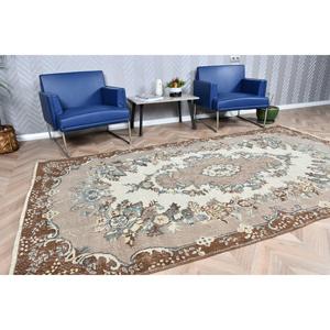 5.5x9.6 ft Large Vintage Turkish Rug, <b>Brown</b> Floral <b>Wool</b> Rug - Product Image 3