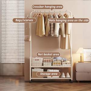 Perchero Organizador Metalico Con Canasta Multiusos Estante Con Canasta Practico Organizador Para Habitacion - Product Image 2