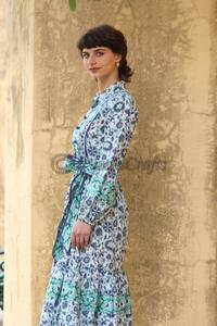 2024 New Arrival <b>Women</b> Casual Floral Block Print <b>Dress</b> V-Neck Midi Vintage Puffi Sleeves with <b>Belt</b> <b>Dress</b> Elegant <b>Dress</b> - Product Image 6