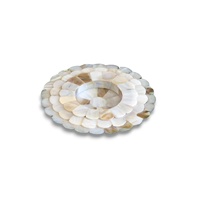 Sous-verre rond fait main de style vintage, écologique, avec incrustation de nacre et motif floral, épaisseur 6 mm, diamètre 125 mm