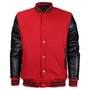 Chaqueta Bomber Estilo Béisbol Universitaria Personalizada, Mangas de Cuero Rojo y Negro, Cuello Alto, Poliéster/Nailon, Ropa Casual - Product Image 1