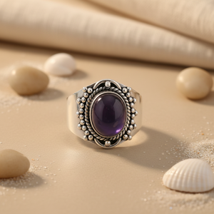 Art Palace Vintage 925 <b>Silver</b> Oval Cut Amethyst Bezel Setting Gemstone <b>Ring</b> Women's Everyday Wear Gift - Product Image 1