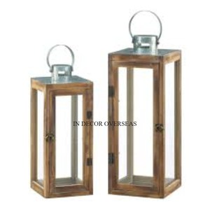 Candelabro de farol decorativo de lujo de diseñador inspirado en arte rústico Vintage de madera y vidrio transparente de alta calidad estándar - Product Image 2