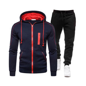 Sweats à capuche et pantalons de survêtement personnalisables en gros pour hommes Ensembles de vêtements de sport à cordon de serrage de couleur contrastée - Product Image 1