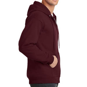 เสื้อมีฮู้ดผู้ชายผ้าฟลีซแบบซิปเต็มตัวผ้าแคนวาสสีแดงเข้ม - Product Image 3